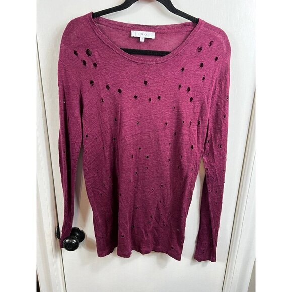 Iro Marvina Shirt Red Burgundy Distressed Linen Knit Long Sleeve Top - Picture 2 of 8